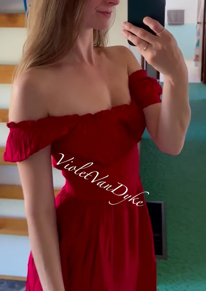 Petite Blonde Violet Nude-Doyle Teases with Perky Small Tits in Red Dress Drop