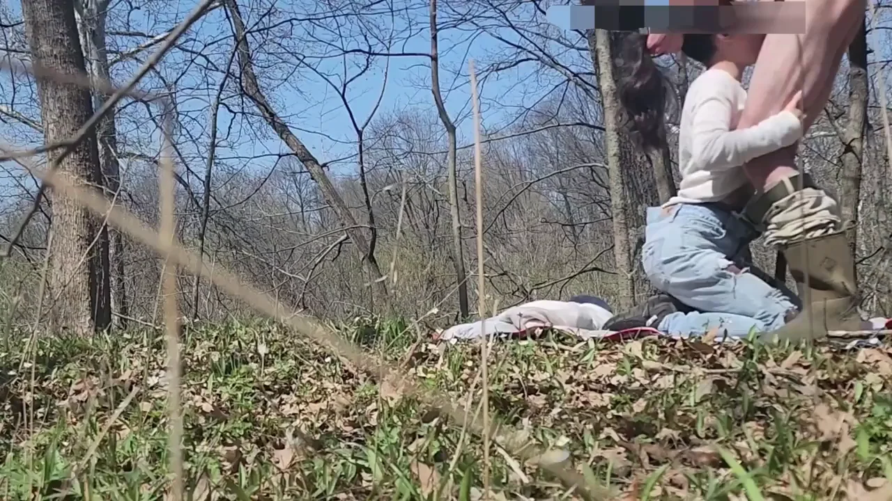 Forest Throatpie Slut Gagging on Thick Cock