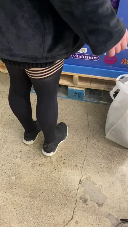 Thigh highs, short skirt, and no panties