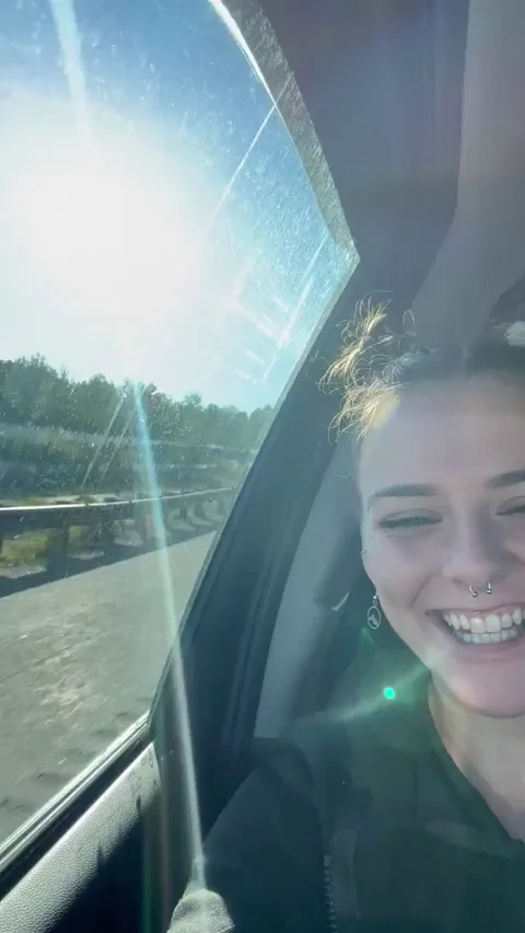 Blonde Babe's Road Trip Tit Flash Fun