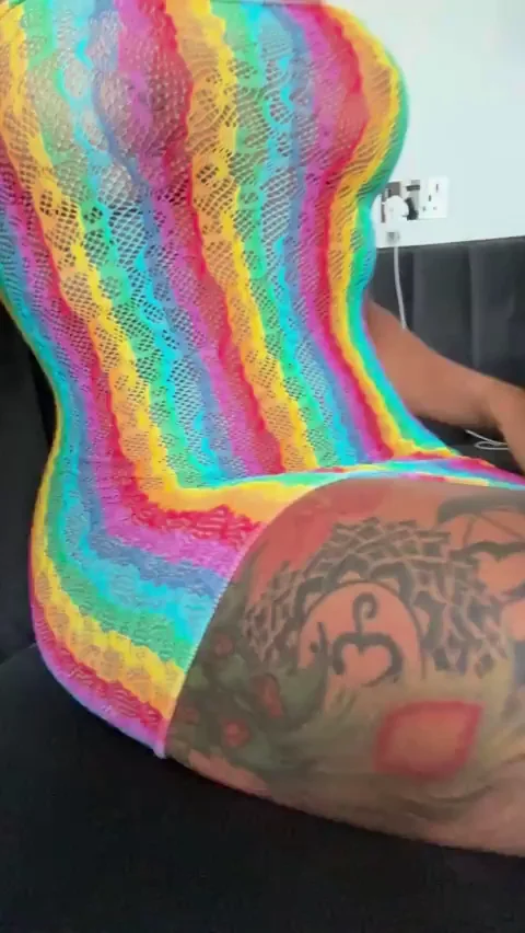 Ebony Babe's Rainbow Mesh Tease Distracting Your Cock