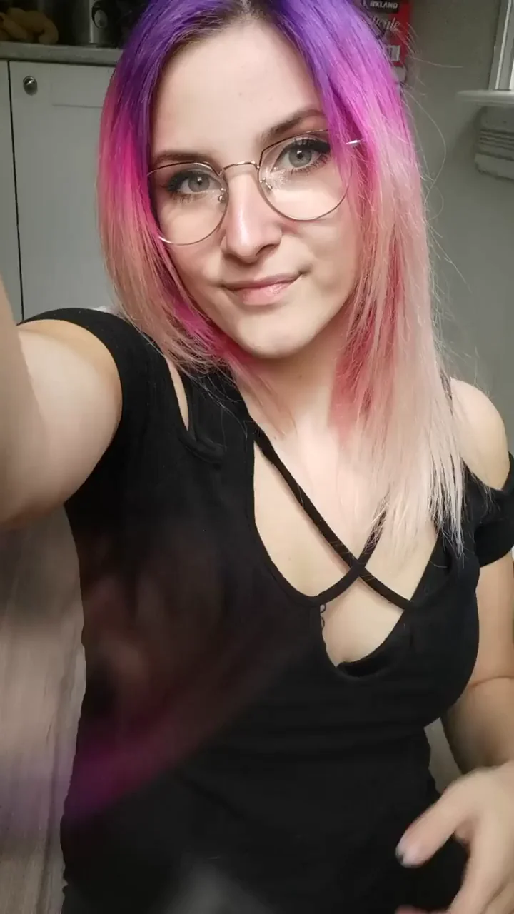 Proud Purple-Haired Glasses Slut Flashes Her Perky Tits