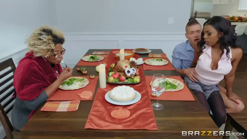 Grandma's Table Turns into Ebony Cheating Ride: Sarah Banks' Bouncing Tits Feast