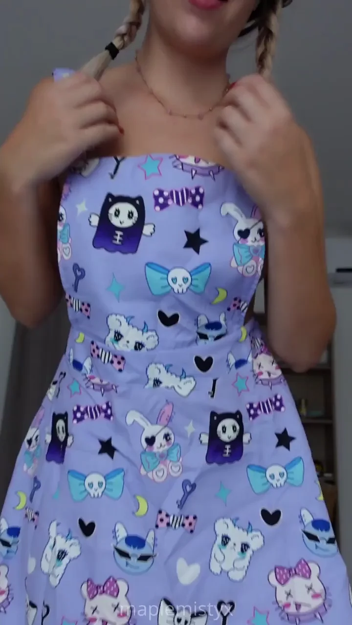 No Panties Goth E-Girl Teases Tits in Kawaii Sundress 😈👗💦