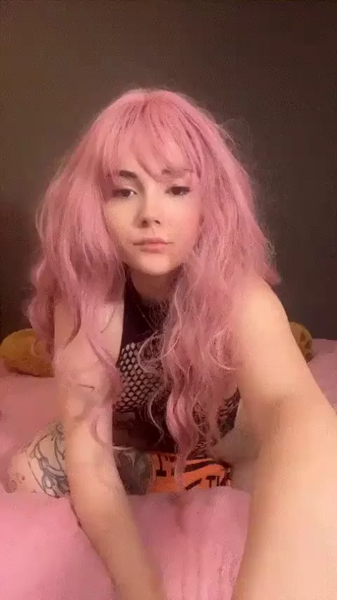 Tiny Titties Cutest Slut in Pink Wig Tease 💕🍒