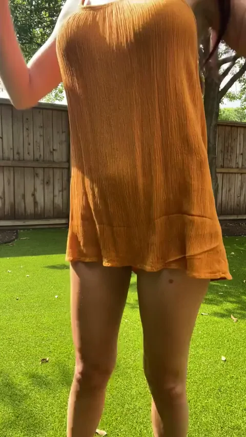Birthday Dress Tease: Daddy's Little Slut Shows Off Her Massive Tits Outdoors