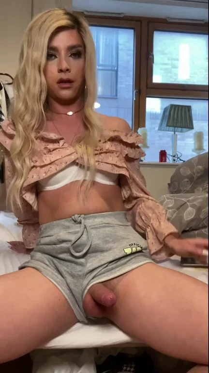 Hot Trans Blonde Teasing Her Bulging Cock For You