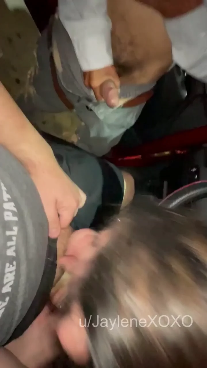 Sucking my husband's cock at a sex shop parking lot while strangers gathered around and jacked off