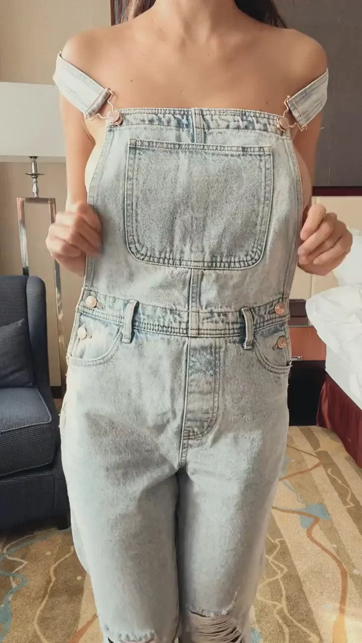 Busty MILF Mom Teases Huge Tits in Ripped Overalls 🔥🍒