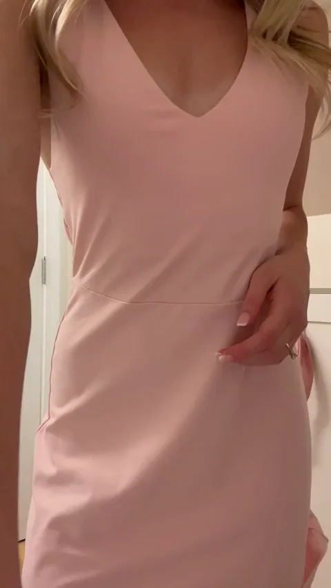 Tiny Blonde Slut's Pink Dress Tease Makes You Bust Hundreds of Loads 💦👗