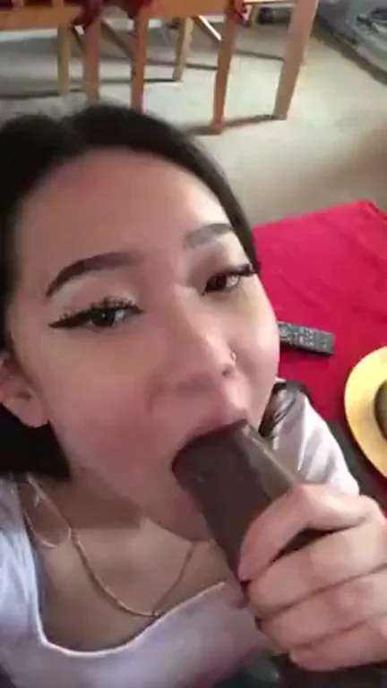 Asian Slut's BBC Chocolate Cock Suck Tease