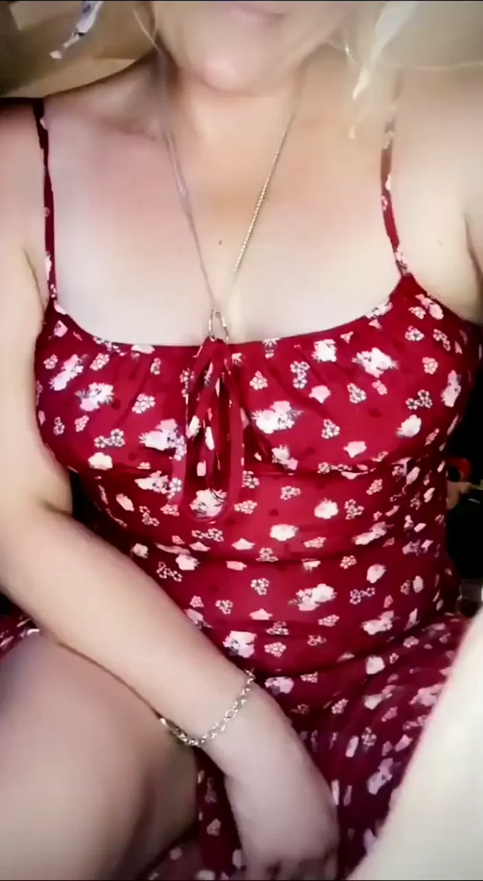 Curvy MILF Teases Tits in Red Floral Summer Dress