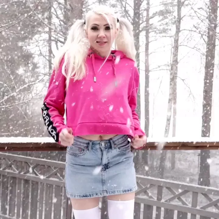Funsized Blonde Pigtail Slut Braving the Snowy Tease
