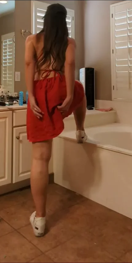 Red Fuckdoll Tease: Ass Up in Tiny Dress 😈🔴🍑