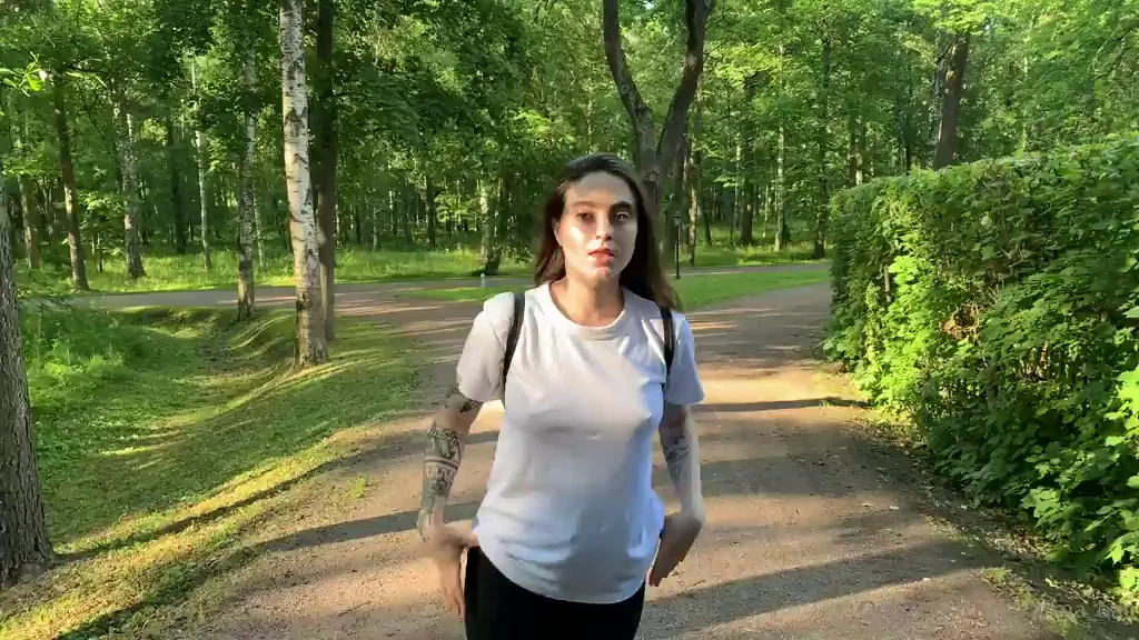 Titty Drop while walking in park