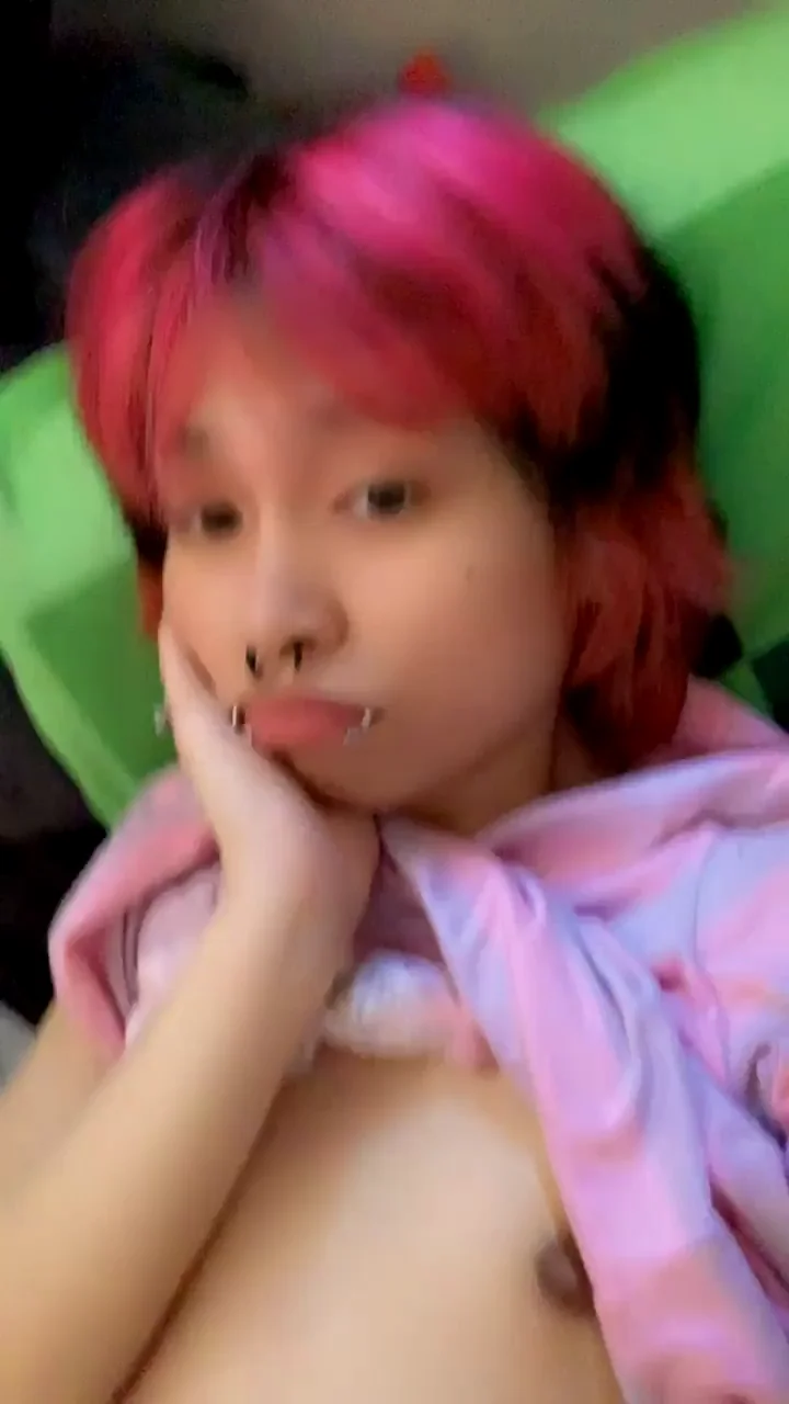 Lonely Pink-Haired Futa Teases Her Massive Cock
