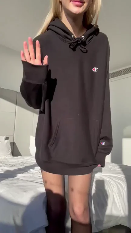 18 & 3 Months Old Tease in Hoodie & Thigh Highs 😈🍑