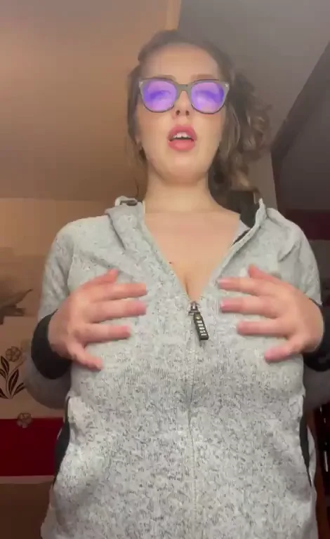 Giggling Tease: Massive Tits Hoodie Reveal 😏🍈🍈