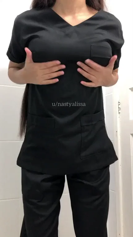 🔥 Naughty Nurse's Black Scrubs Titty Flash 💋