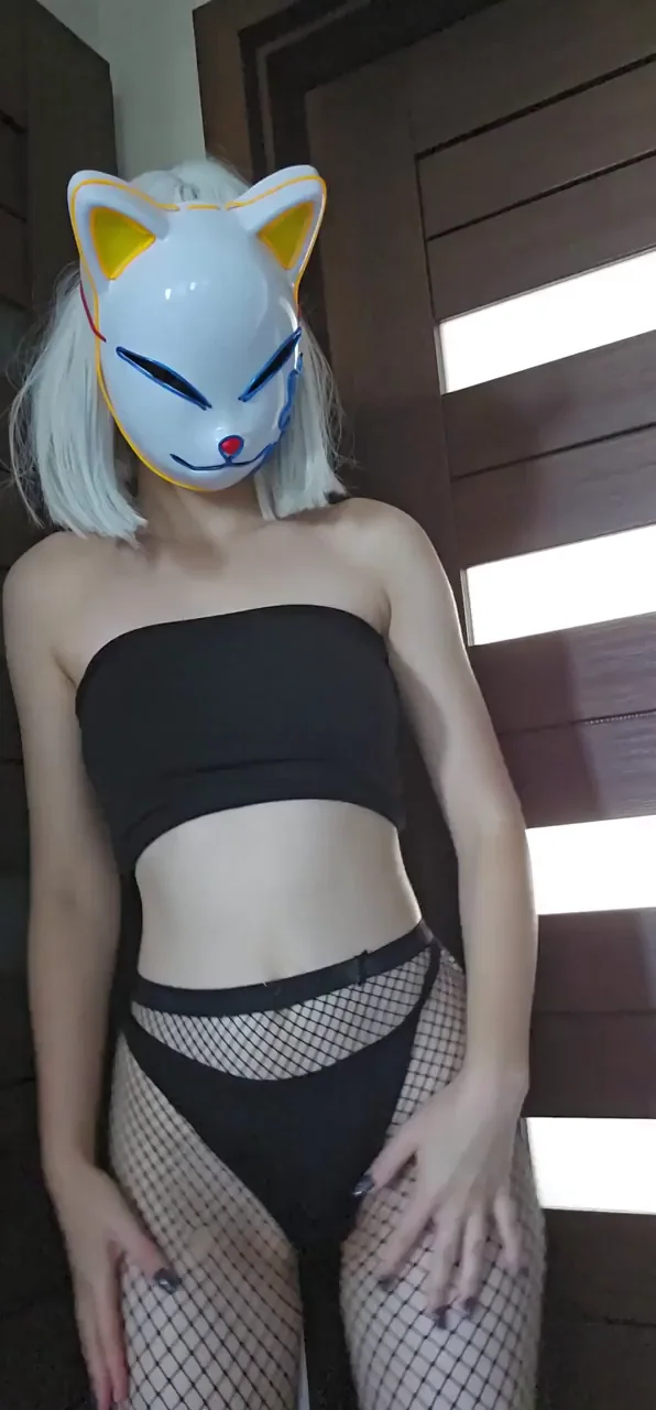 Kinky Kitty Mask Slut Teases in Fishnets