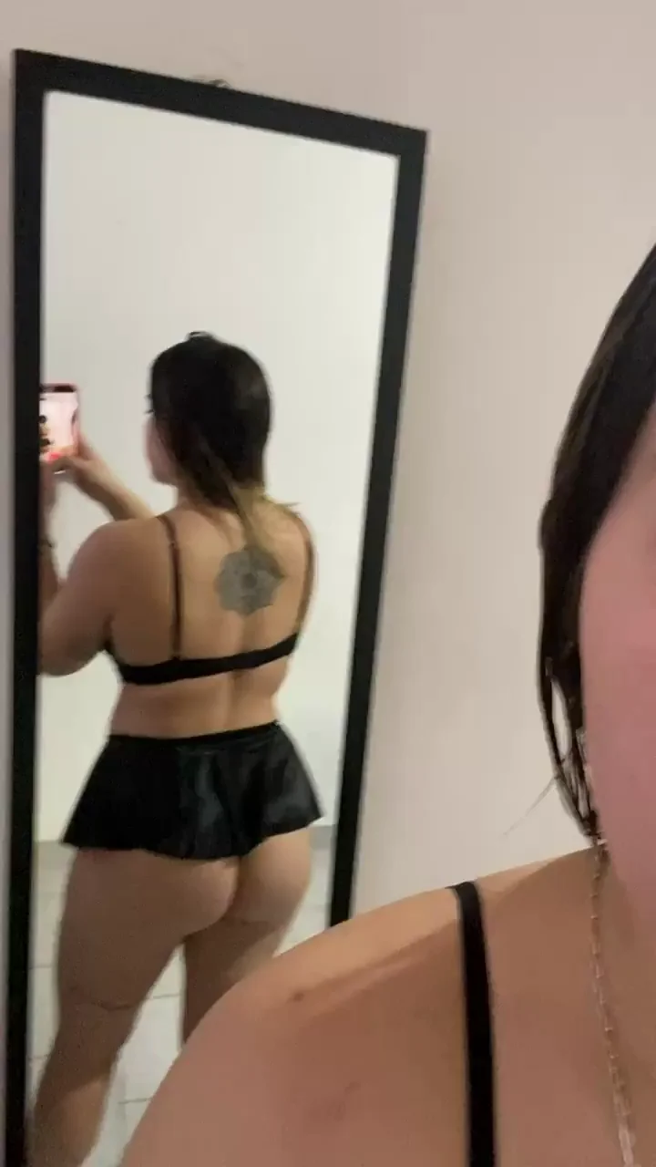 Inked Babe's Massive Booty Tease in Black Lingerie