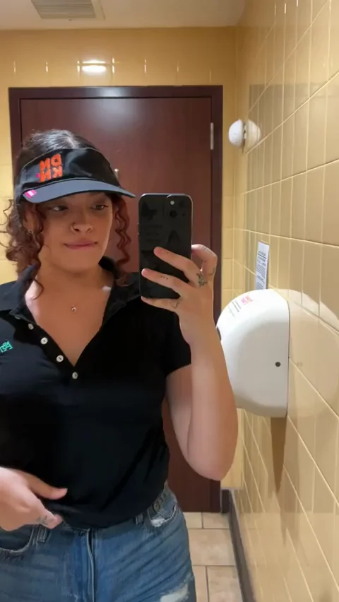 F the Uniform! Latina Slut Strips It Off in Public Bathroom Tease