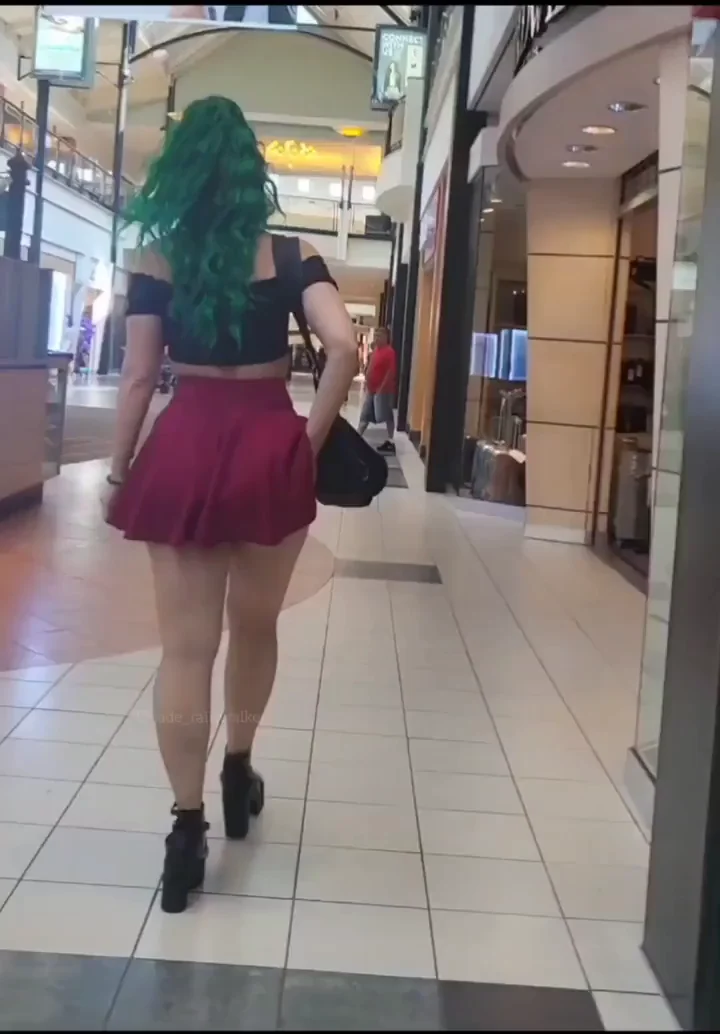Sneaky Mall Peek at Cute Green-Haired Babe's Juicy Ass