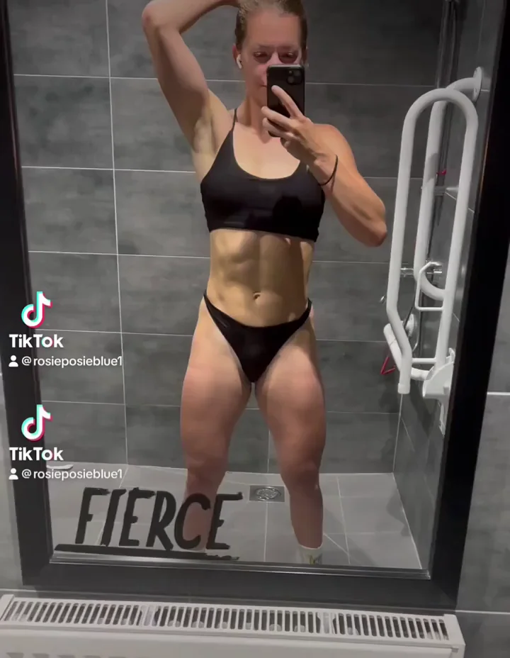 Gym-Hardened Thighs: Fierce Shower Flex Tease
