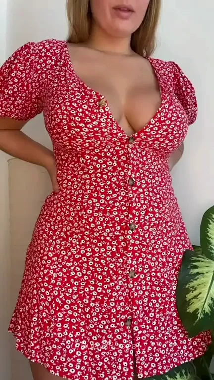 Thick Freaky Babe Teasing in Red Sundress 💋🍑