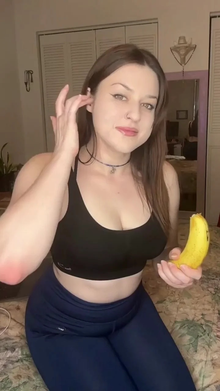 Latina Tease Stuffs Banana While Her Juicy Tits Spill Out