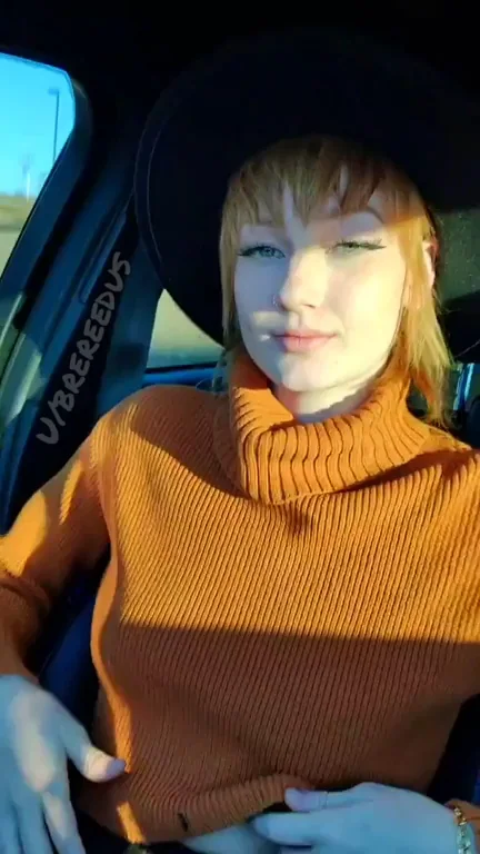 Redhead Slut Strips in Car for Pound Town Detour