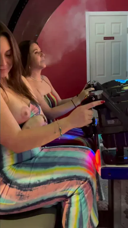 Slutty Lesbians Getting Too Cozy at the Arcade Arcade 😈🎮👅 [GIF]