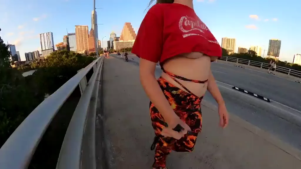 Windy Thrill Lifts My Top for Titty Flash on Highway Bridge