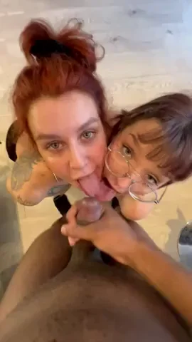 🔥 Sharing Cum Loads: Redhead & Asian Babe Tongue-Fuck That Dick 🍆💦
